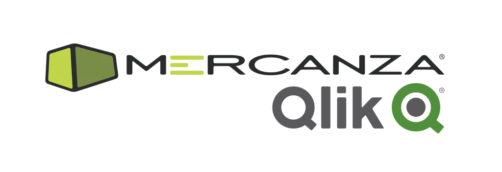 Isologotipo de Mercanza junto al logo de Qlik, proveedor de soluciones de Business Intelligence, analítica de datos y optimización del rendimiento para Contact Centers, en el directorio de Relación Cliente.