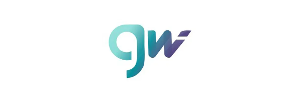 ogotipo de la empresa GW formado por las letras minúsculas "g" y "w" entrelazadas con un degradado que va del color turquesa al morado, sobre un fondo blanco.