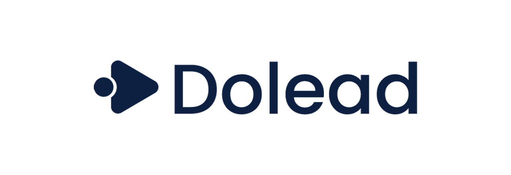 Logotipo corporativo de Dolead compuesto por una flecha o cursor estilizado a la izquierda y el nombre "Dolead" en tipografía sans-serif.